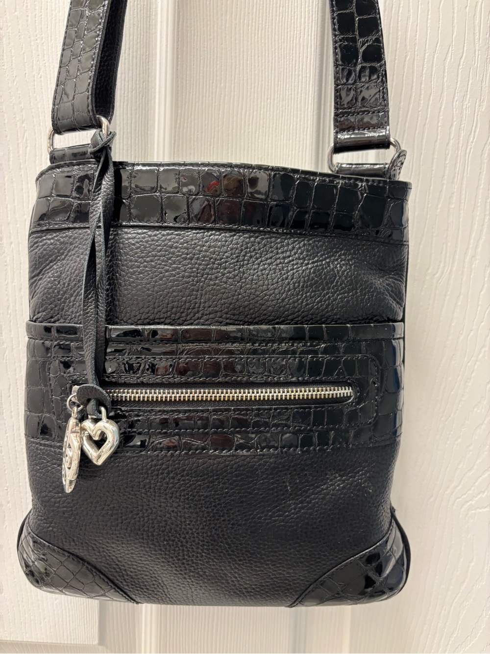 Black Croc-Accent Leather Crossbody Bag